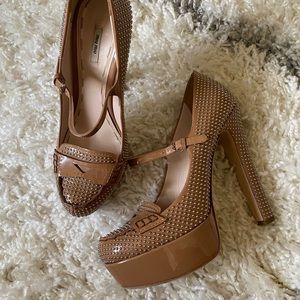Miu Miu Nude Patent studded Mary Janes